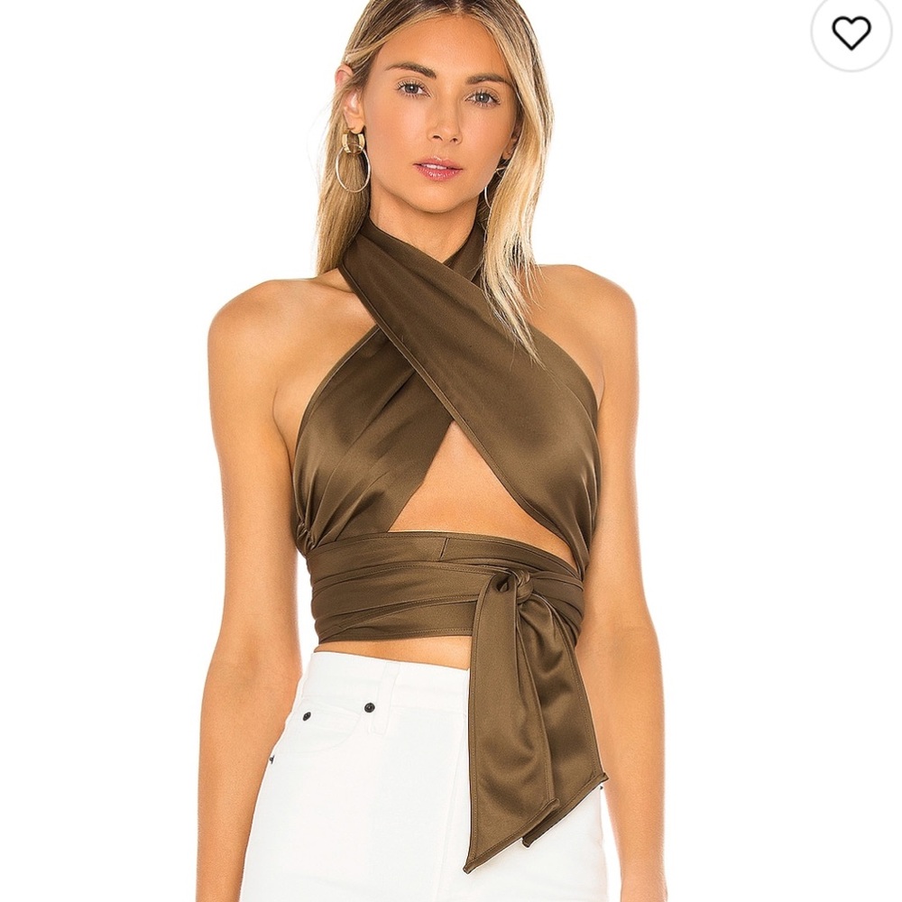 LPA Brown Sleeveless Wrap Crop Top